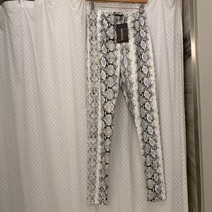 White Snakeskin Faux Leather Skinny Pants